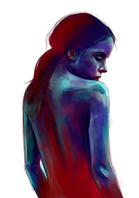 blue red namked woman